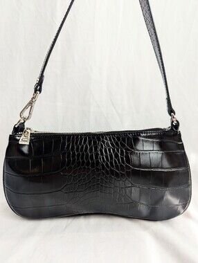 JW PEI Croc Embossed Shoulder Bag Black Y2K Baguette Purse
